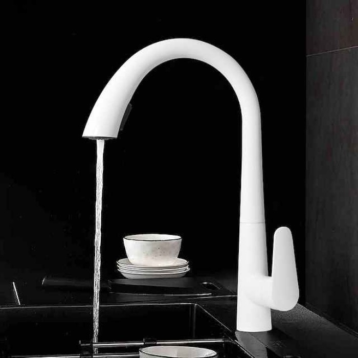 Kitchen Faucet with Pull-out Spray 360° Rotated Single Handle One Hole Minimalist Modern Contemporary Kitchen Taps