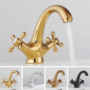 Bathroom Sink Faucet,Classic Electroplated / Painted Finishes Centerset Two Handles One Hole Bath Taps