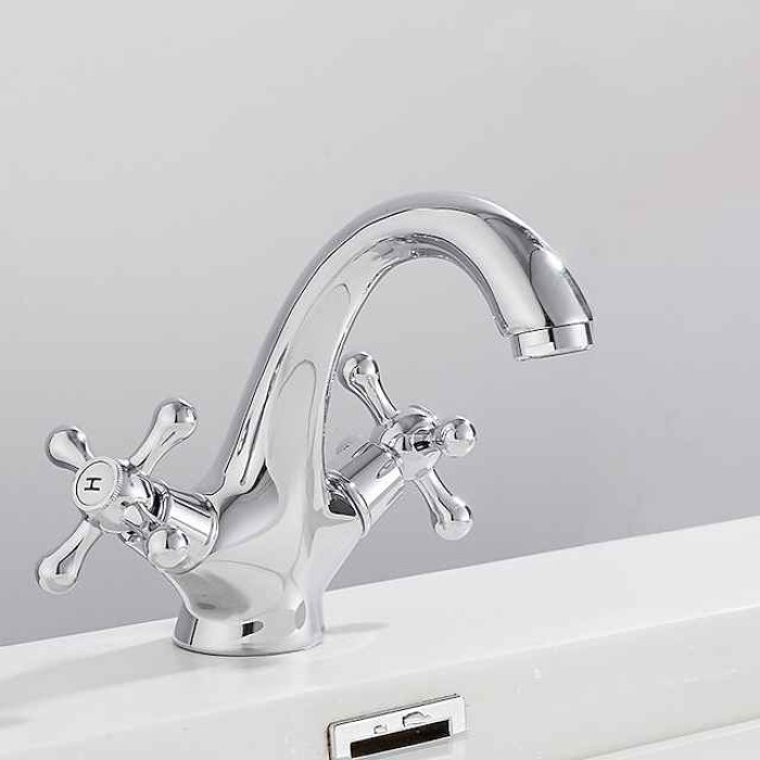 Bathroom Sink Faucet,Classic Electroplated / Painted Finishes Centerset Two Handles One Hole Bath Taps