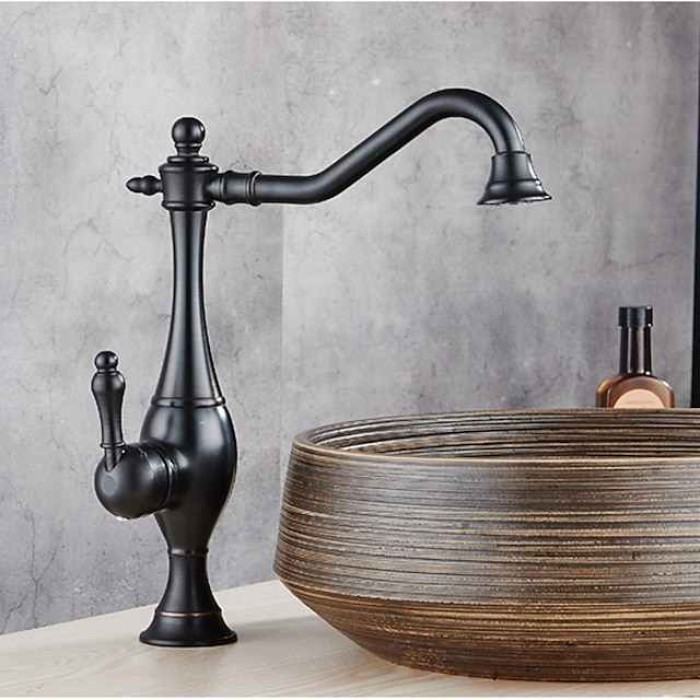 Kitchen Faucet,High Arc Single Handle One Hole Rotatable Standard Spout Retro Kitchen Taps(Antique Brass/ORB)