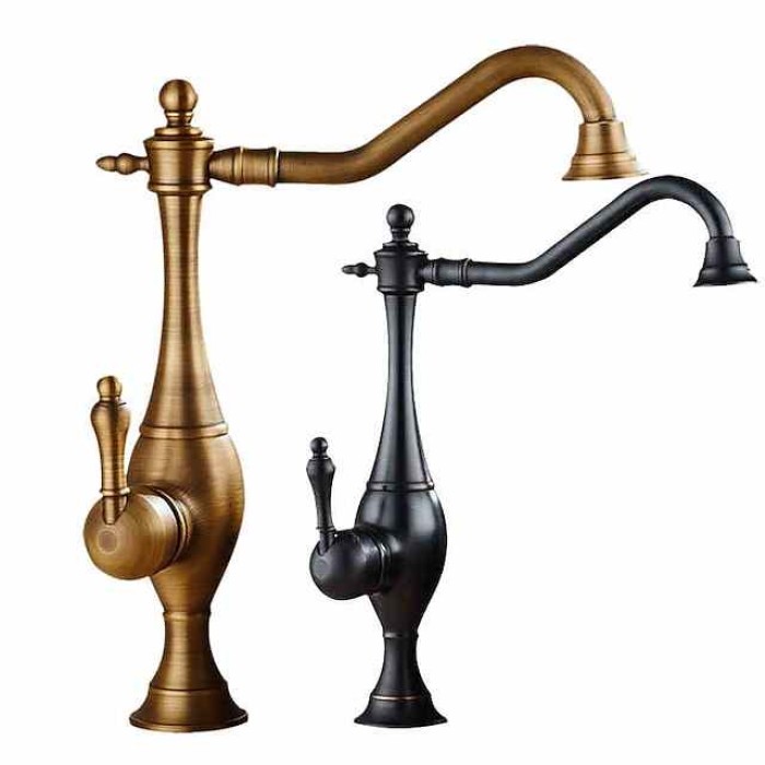 Kitchen Faucet,High Arc Single Handle One Hole Rotatable Standard Spout Retro Kitchen Taps(Antique Brass/ORB)