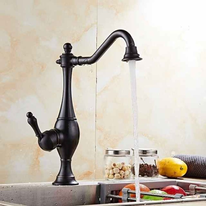 Kitchen Faucet,High Arc Single Handle One Hole Rotatable Standard Spout Retro Kitchen Taps(Antique Brass/ORB)