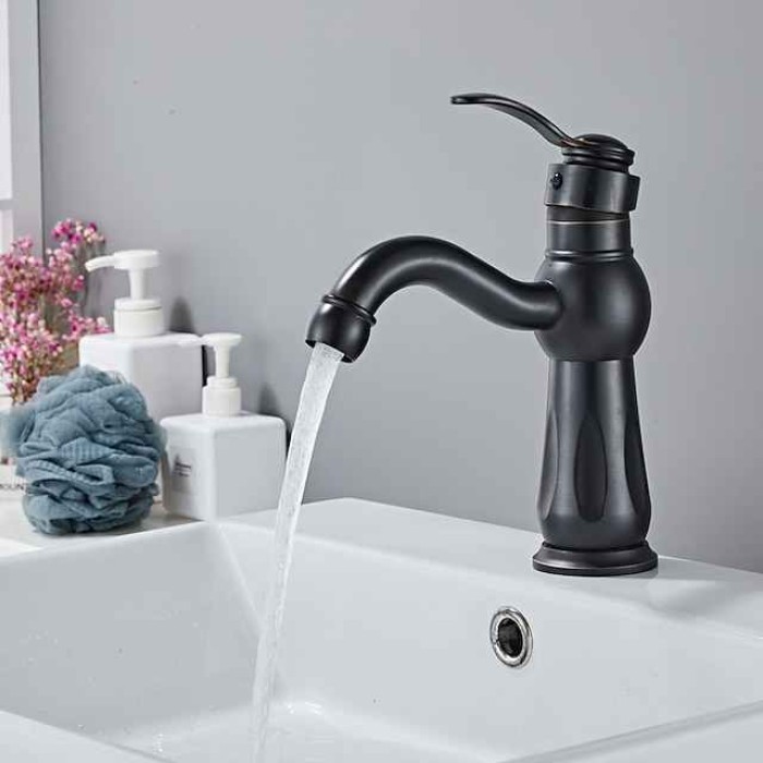 Bathroom Sink Faucet,Brass Contemporary Style Single Handle One Hole Bath Tap with Hot and Cold Switch