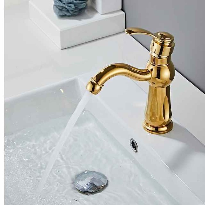 Bathroom Sink Faucet,Brass Contemporary Style Single Handle One Hole Bath Tap with Hot and Cold Switch