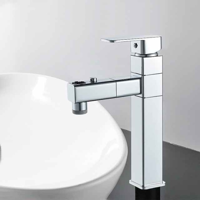 Bathroom Sink Faucet - Rotatable / Pull out / Classic Electroplated / Painted Finishes Centerset Single Handle One HoleBath Taps