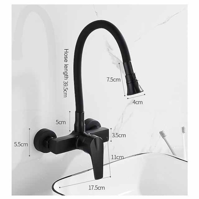 Kitchen Faucet,Brass Wall Mounted Single Handle Two Holes Bendable Rotatable Kitchen Taps