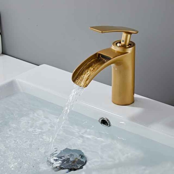 Bathroom Sink Faucet - Waterfall Electroplated Centerset Single Handle One HoleBath Taps