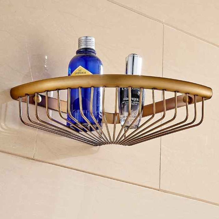 Shower Caddy Corner Basket Bathroom Shelf Antique Brass Bathroom Organizer Wall Mounted Storage