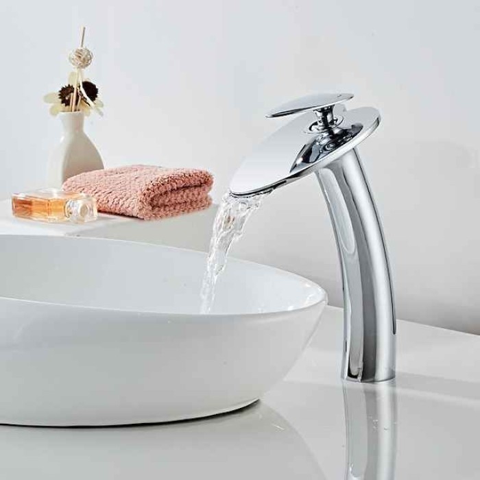 Bathroom Sink Faucet,Waterfall  Heart Shape Handle Single Handle One Hole Bath Taps with Hot and Cold Switch