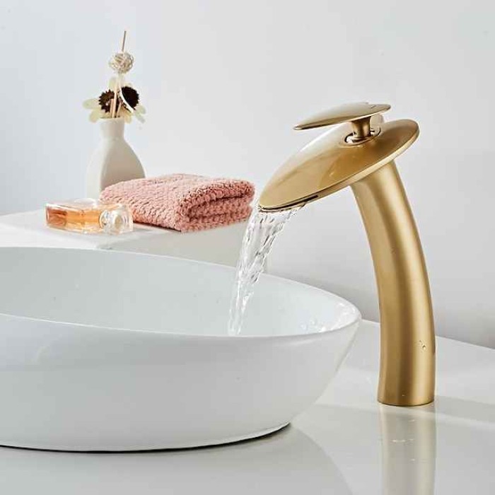 Bathroom Sink Faucet,Waterfall  Heart Shape Handle Single Handle One Hole Bath Taps with Hot and Cold Switch