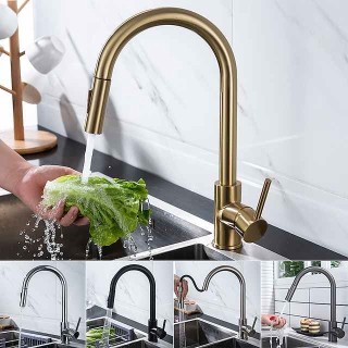 Kitchen Faucet with Pull-out Spray,Single Handle One Hole 2-modes Brass Kitchen Taps