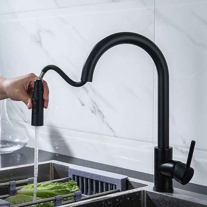 Kitchen Faucet with Pull-out Spray,Single Handle One Hole 2-modes Brass Kitchen Taps