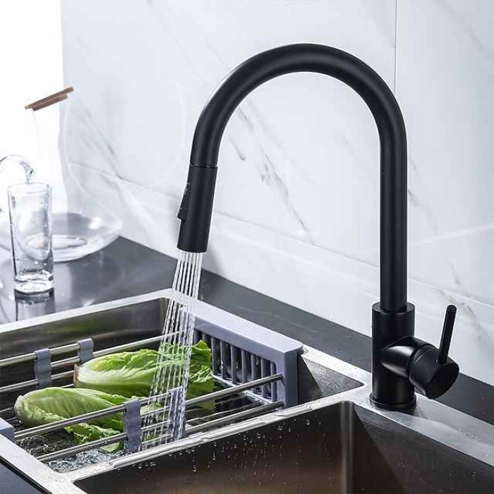 Kitchen Faucet with Pull-out Spray,Single Handle One Hole 2-modes Brass Kitchen Taps