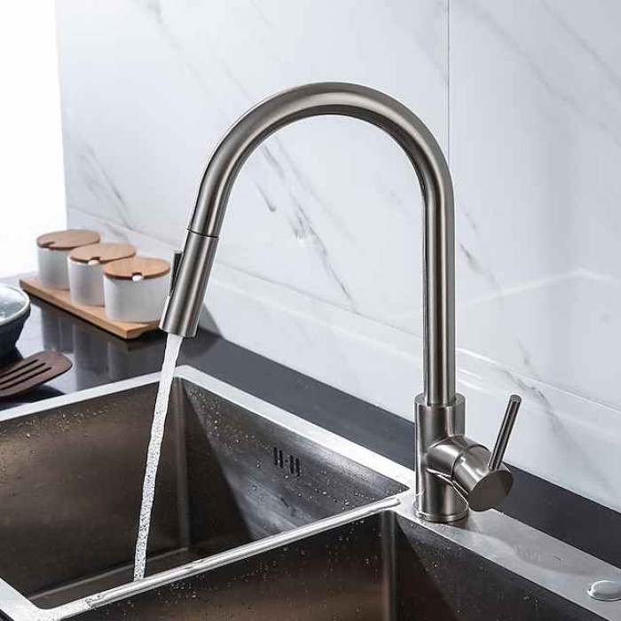 Kitchen Faucet with Pull-out Spray,Single Handle One Hole 2-modes Brass Kitchen Taps