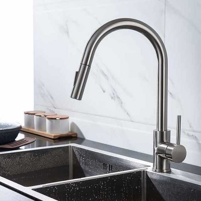 Kitchen Faucet with Pull-out Spray,Single Handle One Hole 2-modes Brass Kitchen Taps