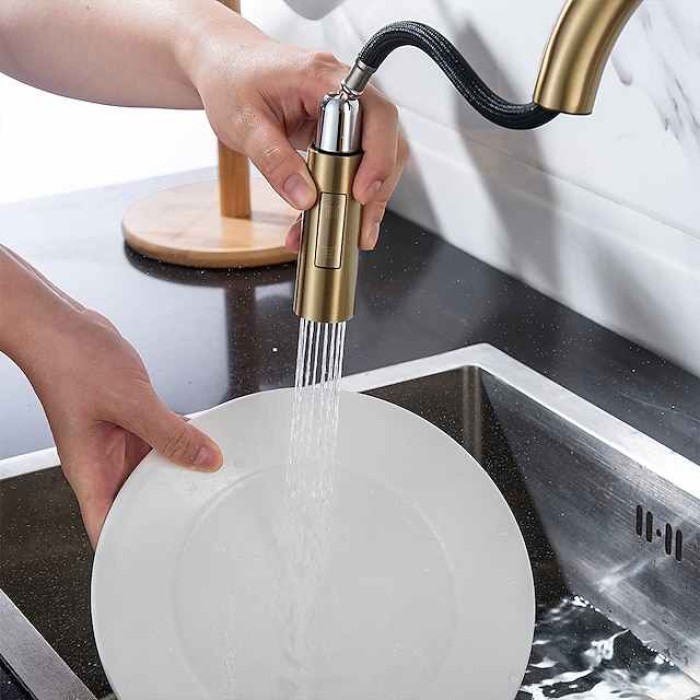 Kitchen Faucet with Pull-out Spray,Single Handle One Hole 2-modes Brass Kitchen Taps