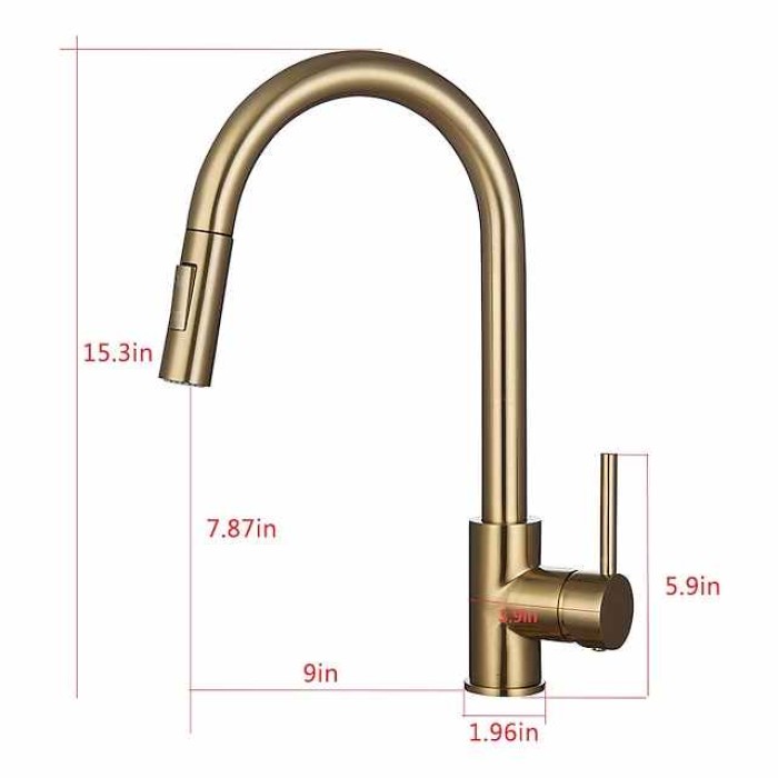 Kitchen Faucet with Pull-out Spray,Single Handle One Hole 2-modes Brass Kitchen Taps