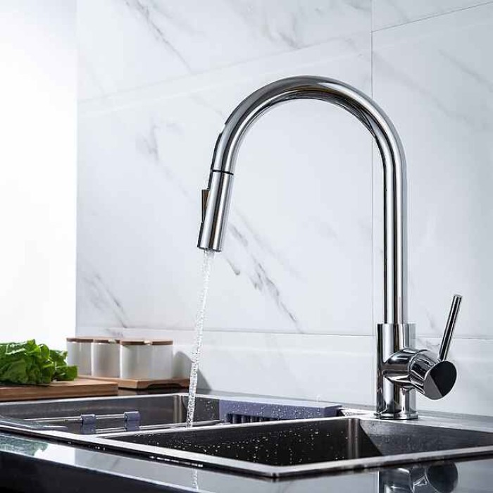 Kitchen Faucet with Pull-out Spray,Single Handle One Hole 2-modes Brass Kitchen Taps