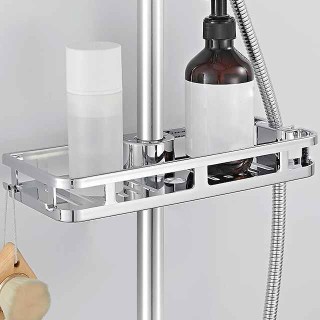 Bathroom Tray Stand Storage Rack Anti Bacteria Organizer Rectangle Lifting Rod No Drilling Shower Shelf Lifting Removable Practical Bathroom Pole Shower Storage Rack