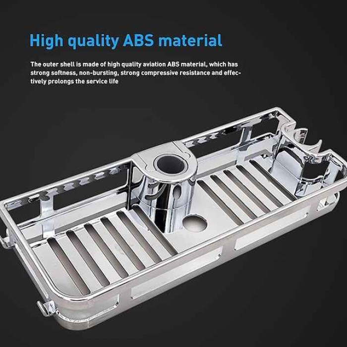 Bathroom Tray Stand Storage Rack Anti Bacteria Organizer Rectangle Lifting Rod No Drilling Shower Shelf Lifting Removable Practical Bathroom Pole Shower Storage Rack