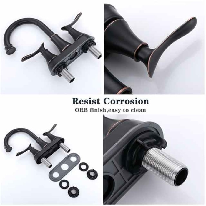 2-Handle 4-Inch Oil Rubbed Bronze Bathroom Faucet Bathroom Vanity Sink Faucets with Pop-up Drain and Supply Hoses