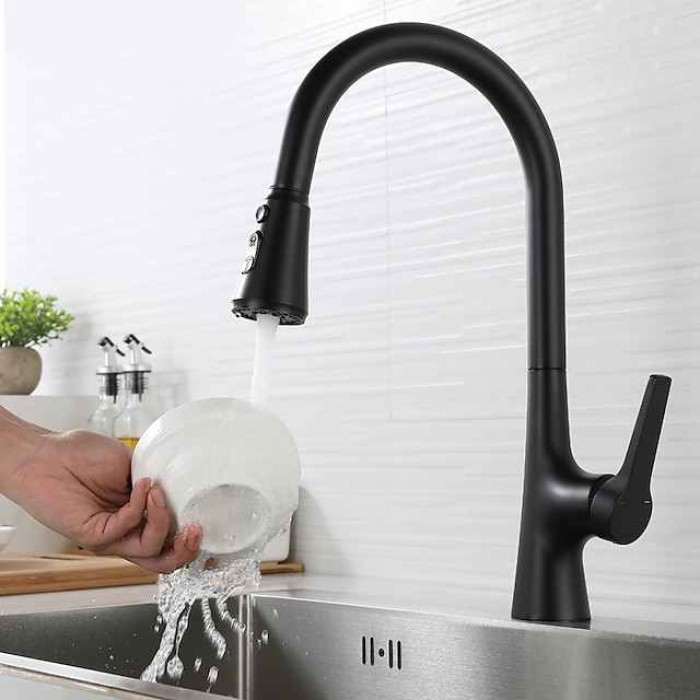 Kitchen Faucet with Sprayer,Pull-out 3-Function Button Design Single Handle One Hole Tall High Arc Modern Contemporary Kitchen Taps