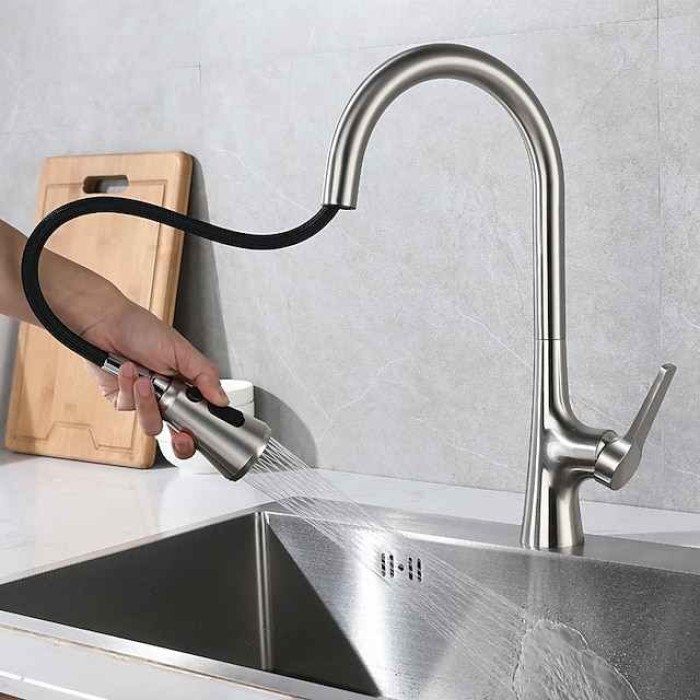 Kitchen Faucet with Sprayer,Pull-out 3-Function Button Design Single Handle One Hole Tall High Arc Modern Contemporary Kitchen Taps