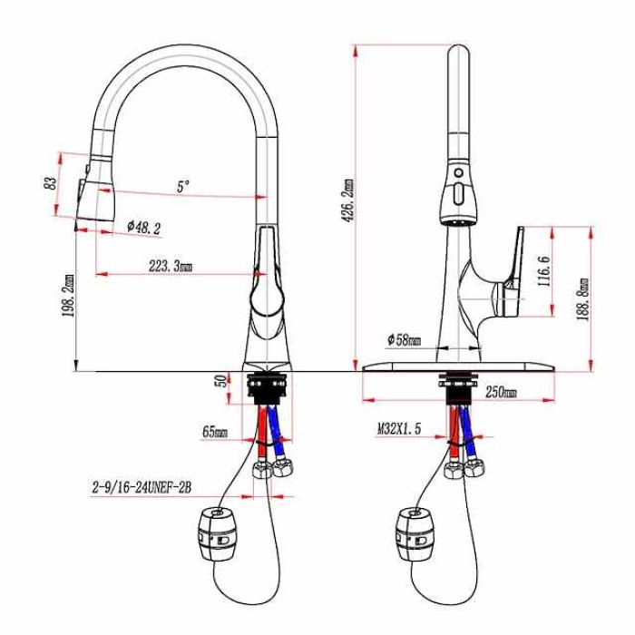 Kitchen Faucet with Sprayer,Pull-out 3-Function Button Design Single Handle One Hole Tall High Arc Modern Contemporary Kitchen Taps