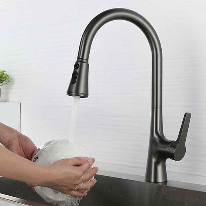 Kitchen Faucet with Sprayer,Pull-out 3-Function Button Design Single Handle One Hole Tall High Arc Modern Contemporary Kitchen Taps