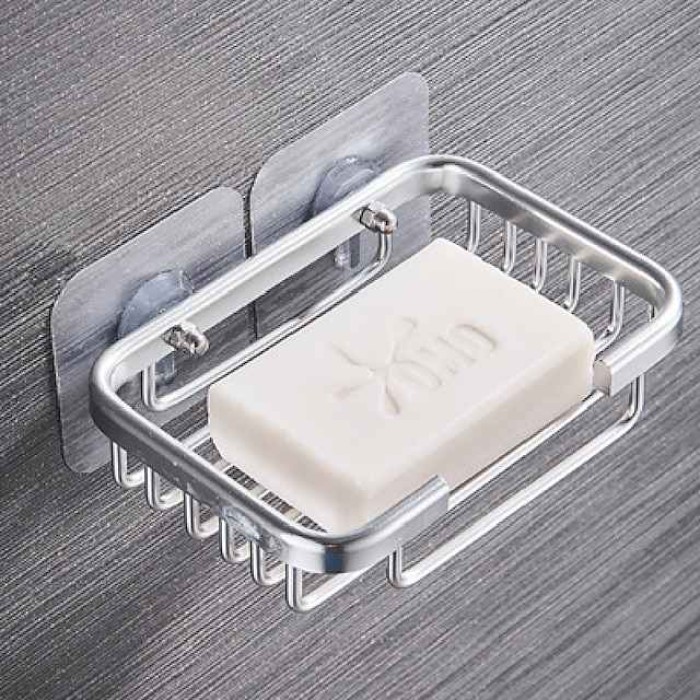 2pcs Soap Box Hole Free Space Aluminum Soap Box Soap Basket Soap Support Net Drainage Suction Cup Wall Hanging Storage Bathroom Soap Rack