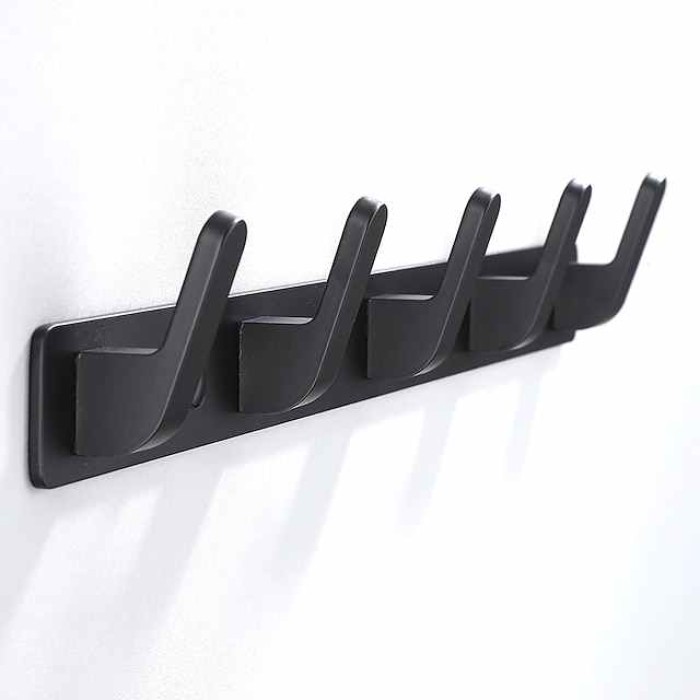 Coat Hooks Rack Wall Mounted, Heavy Duty Stainless Steel Matte Black Coat Hanger for Towel Bag Clothes Hat, 5 Hooks