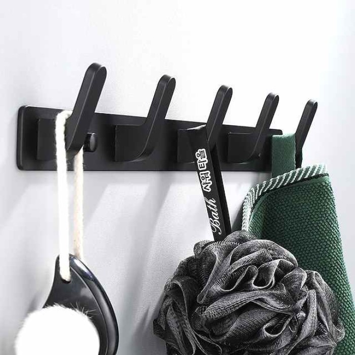 Coat Hooks Rack Wall Mounted, Heavy Duty Stainless Steel Matte Black Coat Hanger for Towel Bag Clothes Hat, 5 Hooks