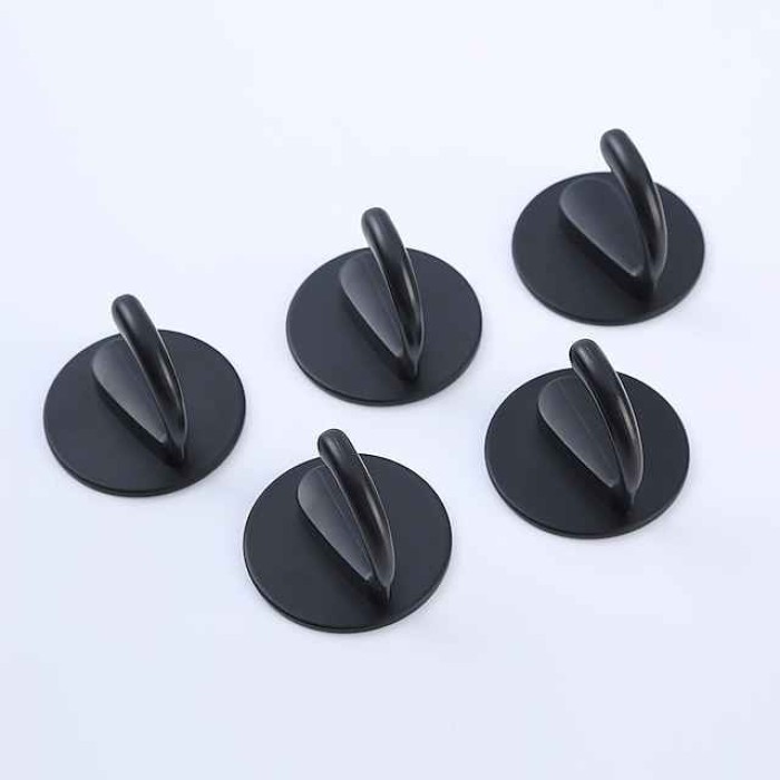 5Pack Wall Hooks, Heavy Duty Hanger Sticky Wall Hooks Waterproof Towel Hook for Tea Cup Robe Coat Kitchen Bathrooms Bedroom Door Office SUS304 Stainless Steel Black