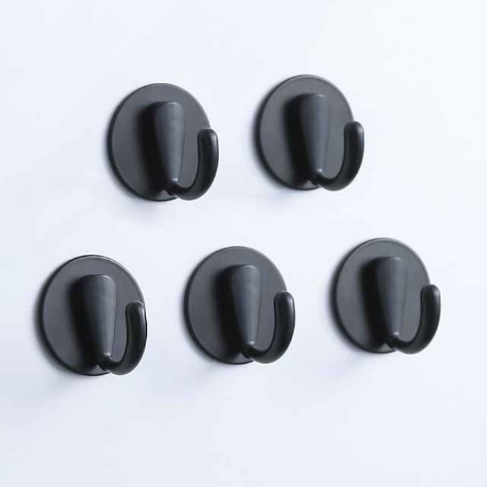 5Pack Wall Hooks, Heavy Duty Hanger Sticky Wall Hooks Waterproof Towel Hook for Tea Cup Robe Coat Kitchen Bathrooms Bedroom Door Office SUS304 Stainless Steel Black