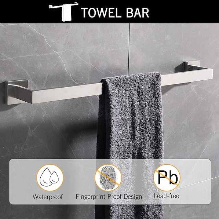 5 Pieces Bathroom Hardware Accessories Set Matte Black Towel Bar Set 2-Hooks Toilet Paper Holder Towel Ring Wall Mounted Stainless Steel 24-Inch Gold Brushed Chrome