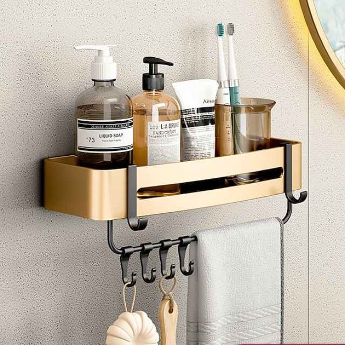 Bathroom Corner Shelf Bathroom Shower Caddy Organizer for Kitchen Toilet No Drilling 2-tier Bathroom Corner Shelves Shower Caddies(Black&Golden)