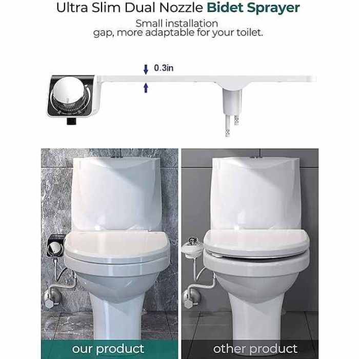 Bidet Attachment for Toilet - Self Cleaning Dual Nozzle, Non-Electric Bidet, Warm Fresh Water Bidet Sprayer With Pressure Controls