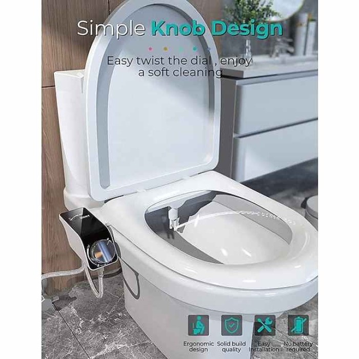 Bidet Attachment for Toilet - Self Cleaning Dual Nozzle, Non-Electric Bidet, Warm Fresh Water Bidet Sprayer With Pressure Controls