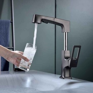 Bathroom Sink Mixer Faucet Liftable Body Pull Out 2 Mode Spout, 360° Rotatable Washroom Brass Basin Tap Deck Mounted, with Hot and Cold Water Vessel Tap