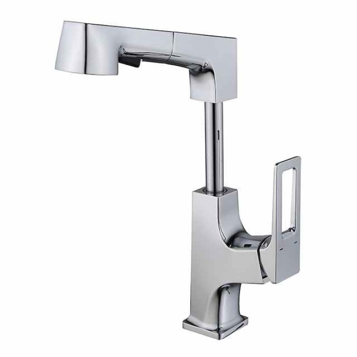 Bathroom Sink Mixer Faucet Liftable Body Pull Out 2 Mode Spout, 360° Rotatable Washroom Brass Basin Tap Deck Mounted, with Hot and Cold Water Vessel Tap