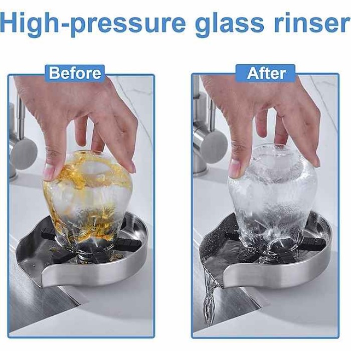 Stainless Steel Glass Rinser for Kitchen Sink, Glass Bottle Cup Washer for Sink Cup Rinser Clean Sink Attachment Accessories for Baby Bottle, Bar Wine Glass, and More Cups