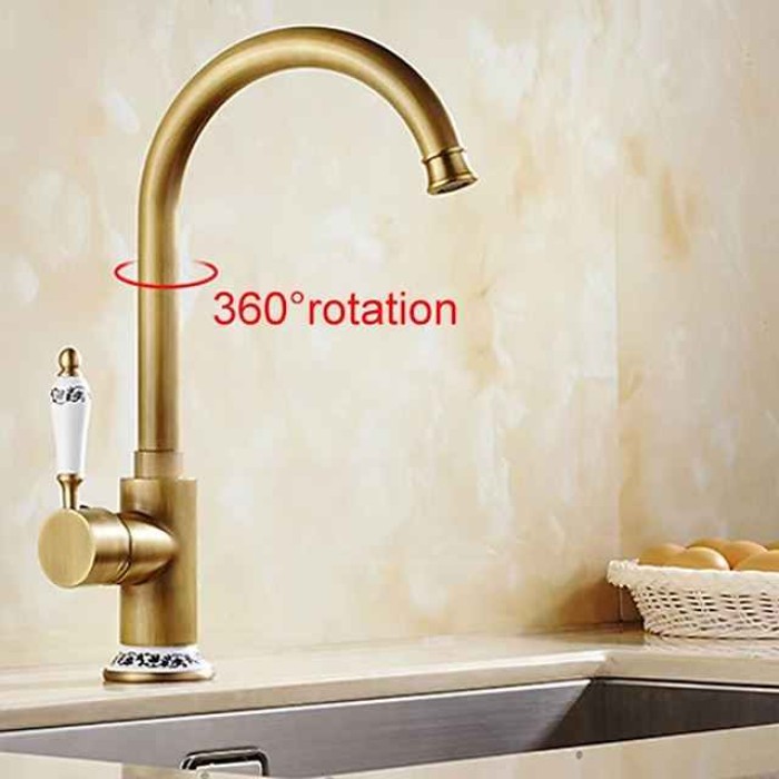 Kitchen Faucet - Single Handle One Hole Electroplated Pull-Out / Pull-Down Centerset Retro Vintage Kitchen Taps