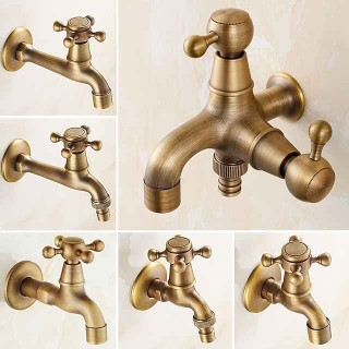 Washing Machine Faucet Retro All-Copper Quick-Opening Single Cold Water Faucet One-In And Two-Out Dual-Use Booster Tap Faucet