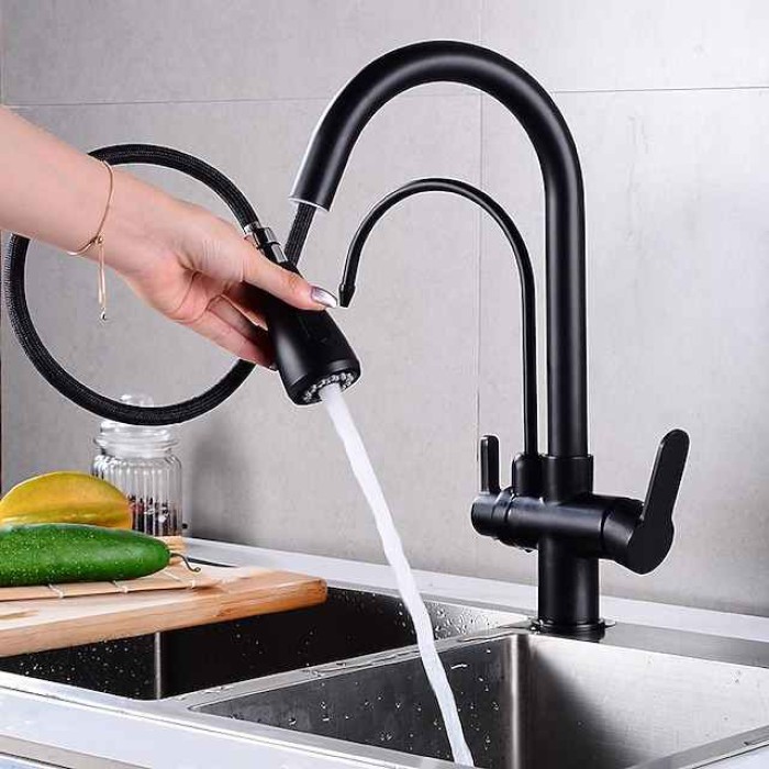 Kitchen faucet - Two Handles One Hole Electroplated / Painted Finishes Pull-out / Pull-down / Tall / High Arc / Purified water Centerset Modern Contemporary Kitchen Taps