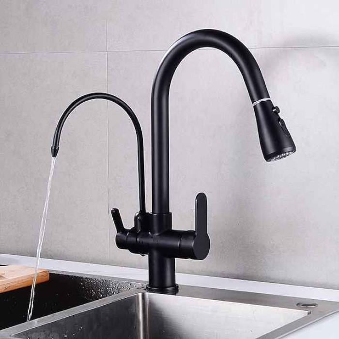 Kitchen faucet - Two Handles One Hole Electroplated / Painted Finishes Pull-out / Pull-down / Tall / High Arc / Purified water Centerset Modern Contemporary Kitchen Taps