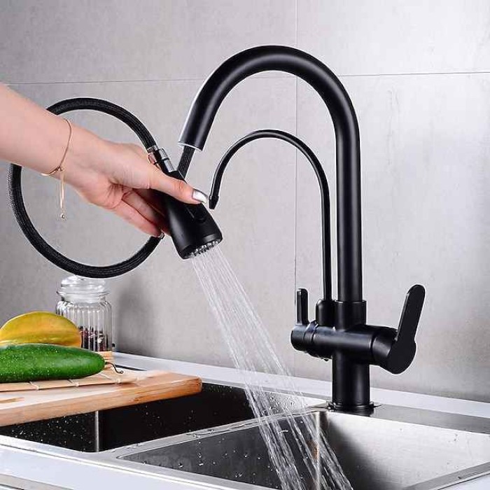 Kitchen faucet - Two Handles One Hole Electroplated / Painted Finishes Pull-out / Pull-down / Tall / High Arc / Purified water Centerset Modern Contemporary Kitchen Taps