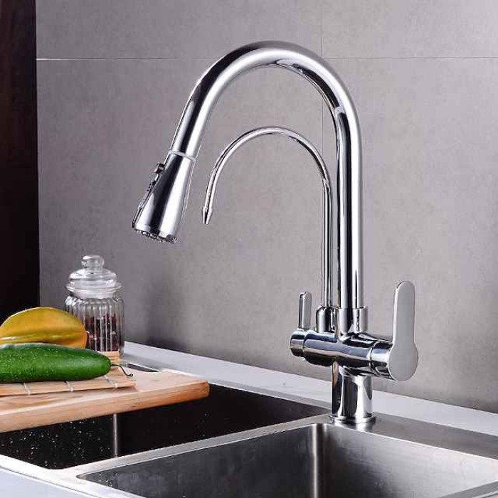 Kitchen faucet - Two Handles One Hole Electroplated / Painted Finishes Pull-out / Pull-down / Tall / High Arc / Purified water Centerset Modern Contemporary Kitchen Taps