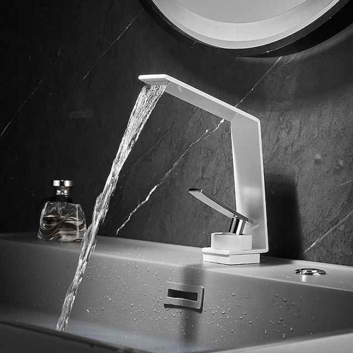 Bathroom Sink Faucet - Waterfall Electroplated / Painted Finishes Centerset Single Handle One HoleBath Taps