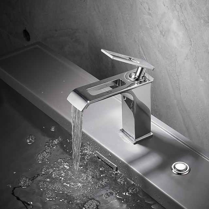 Bathroom Sink Faucet - Waterfall Electroplated / Painted Finishes Centerset Single Handle One HoleBath Taps