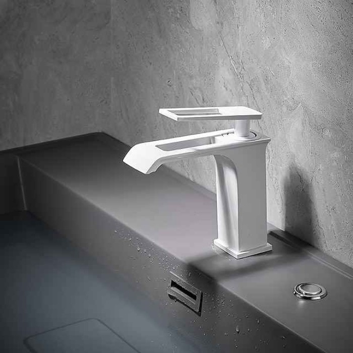 Bathroom Sink Faucet - Waterfall Electroplated / Painted Finishes Centerset Single Handle One HoleBath Taps